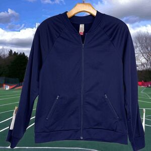 No Boundaries Juniors size Medium Navy Blue white stripe Zip front track Jacket